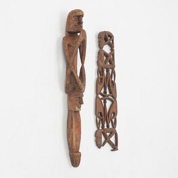 Two Asmat wood carvings/sculptures, Indonesia, Jakarta, 20th Century.