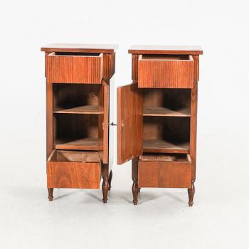 A pair of walnut Louis XVI style bedside tables first half of the 20th century.