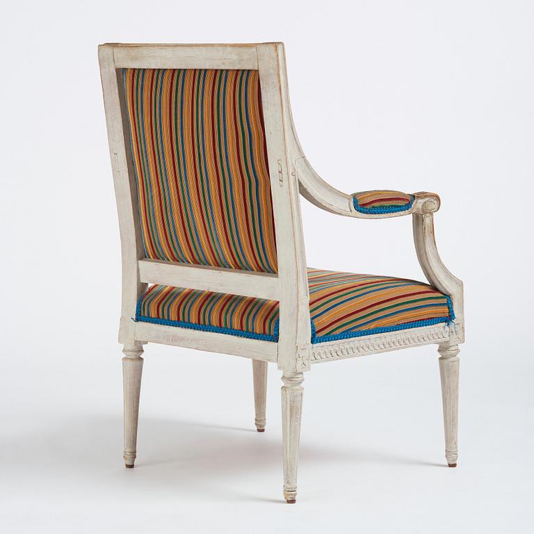 A carved Gustavian armchair, late 18th Century.