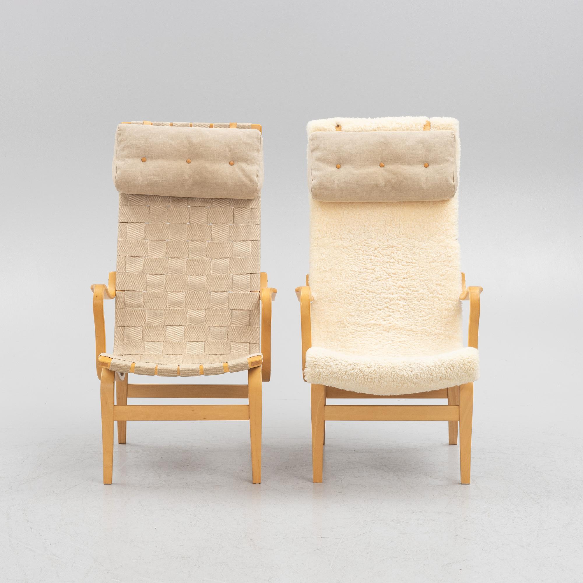 Bruno Mathsson,  fåtöljer, ett par, ”Eva hög”, Dux, 1900-talets slut.