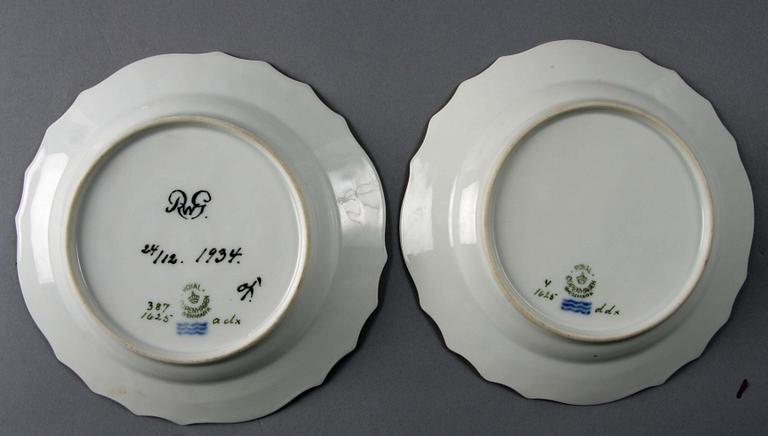 ASSIETTER, 6+6 st, porslin, "Sachsisk blomst"; Royal Copenhagen.