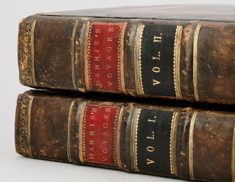 BOKVERK, 2 vol, "Navigantium atque Itinerantium Bibliotheca or a compleat Collection of Voyages and Travels" av John Harris, första uppl, London 1705.