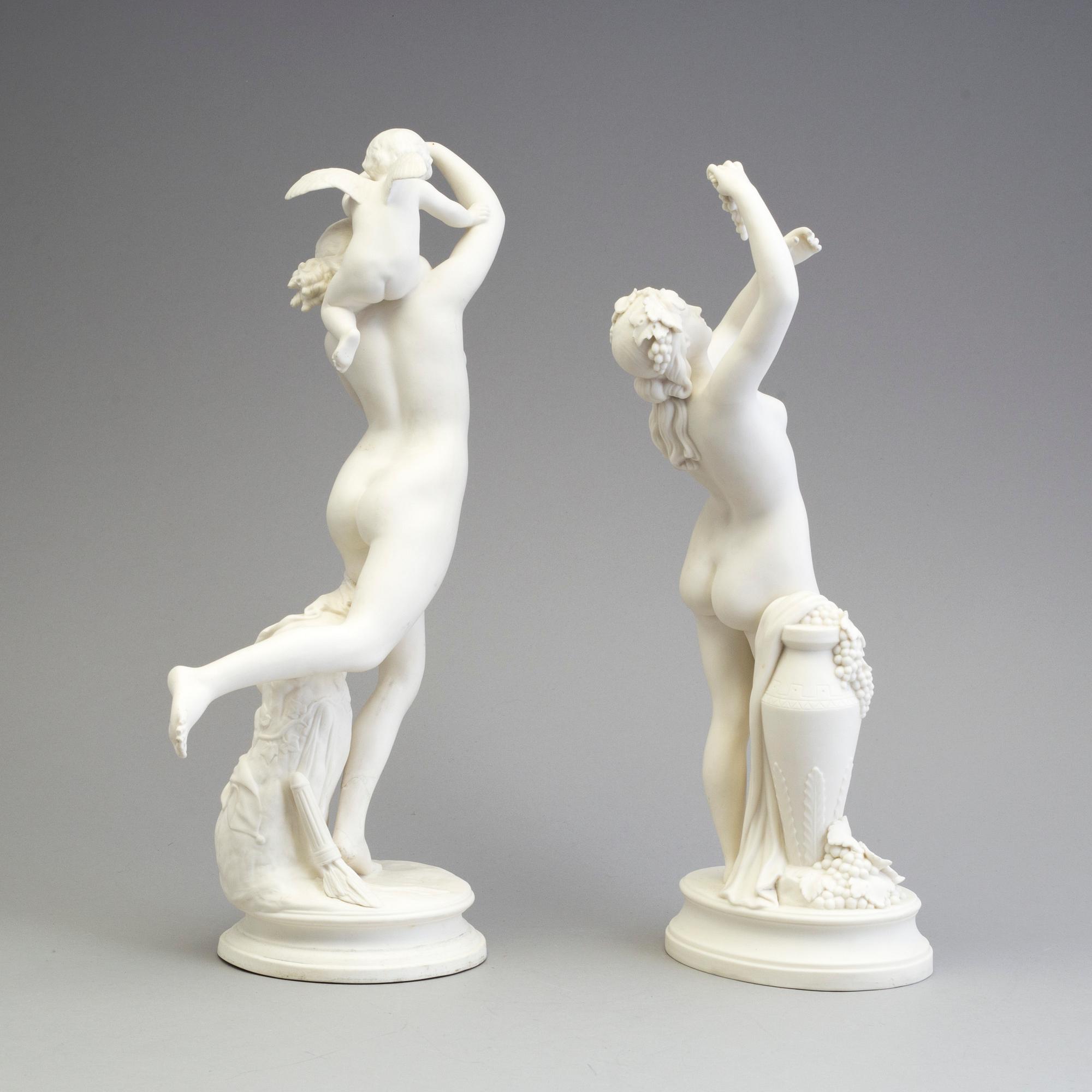 FIGURER, två st, parian, Gustafsberg, en daterad 1891.