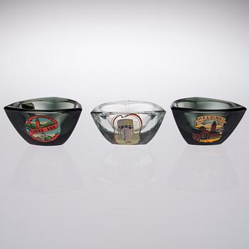 KAJ FRANCK, skålar 11 st, glas, "Häränsilmä", model 6606, Notsjö. I produktion 1956-71.