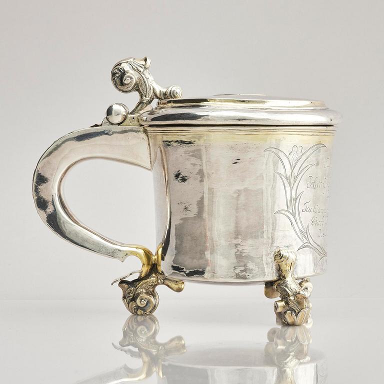 A Swedish early 18th century parcel-gilt silver tankard, mark of Bengt Collin, Uppsala (active 1699-1755).