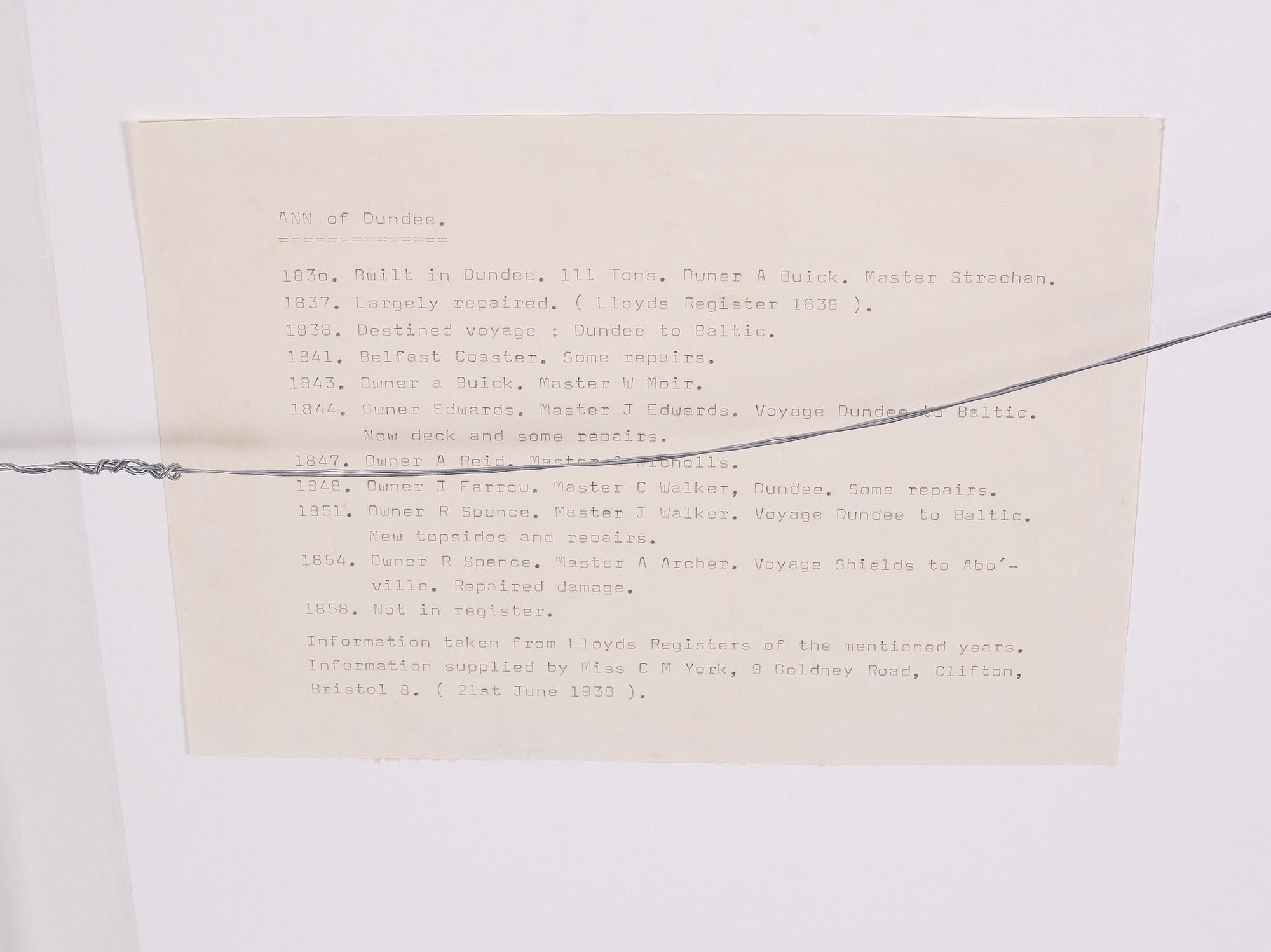 Jacob Petersen, The topsail schooner "Ann" of Dundee.