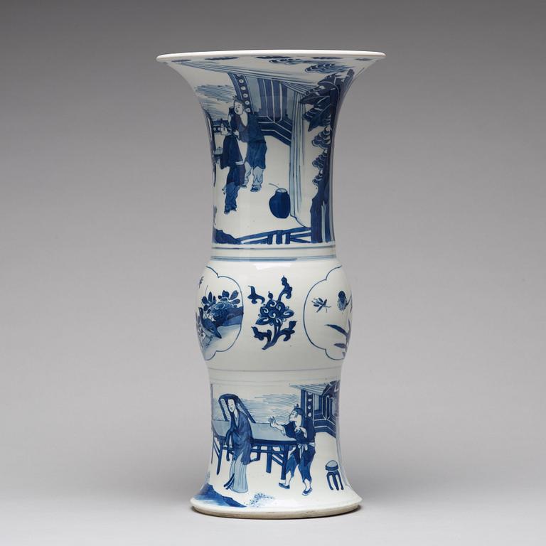 A blue and white gu shaped vase, Qing dynasty, Kangxi (1662-1722).