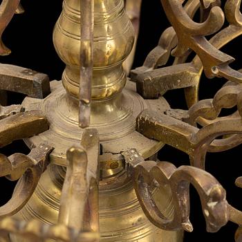 A brass chandelier, 18th century.