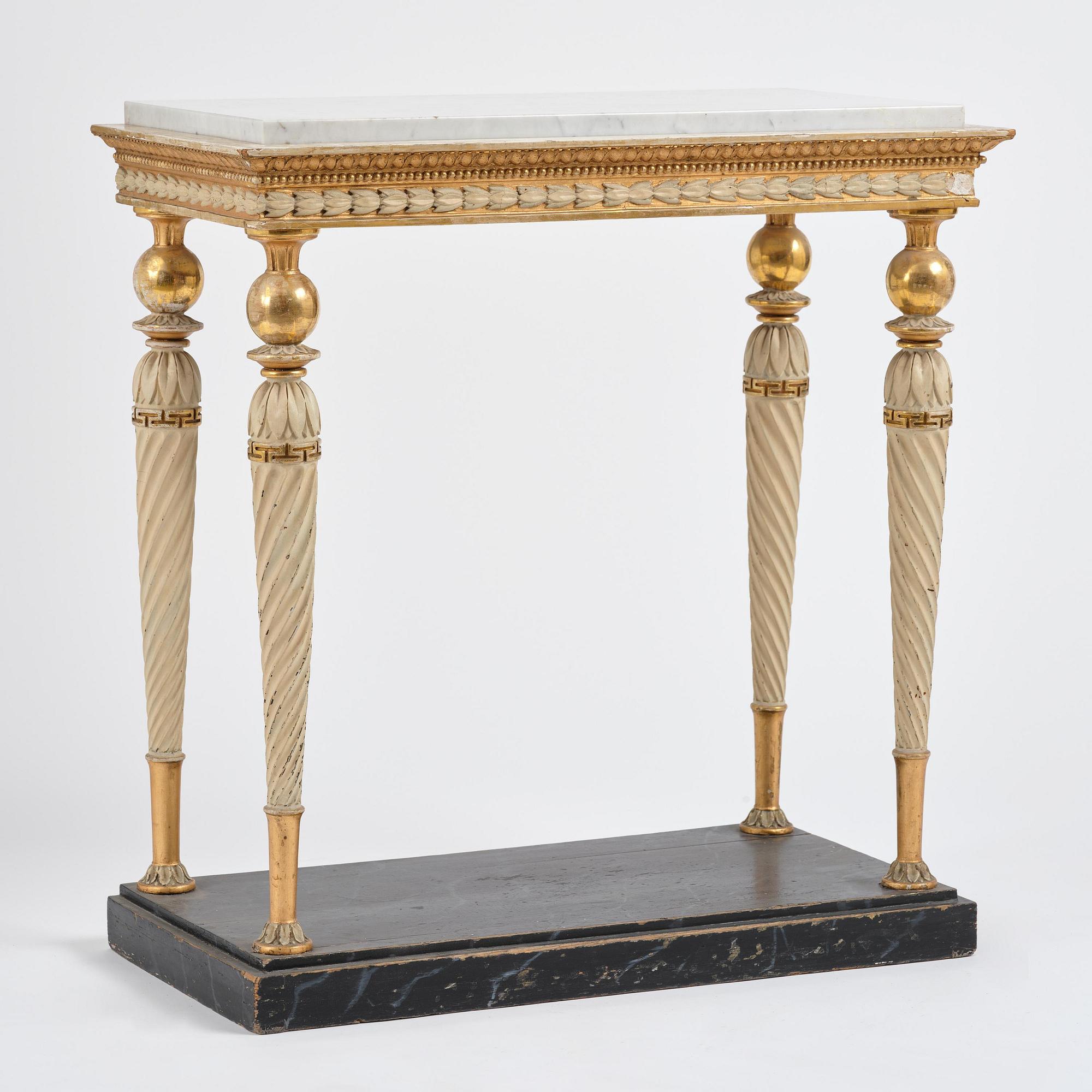 A late Gustavian giltwood console table attributed to Hedberg & Lindblad (active in Stockholm 1802-05).