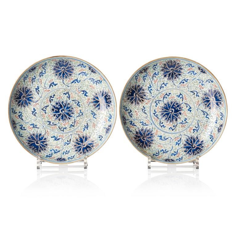 A pair of lotus dishes, Qing dynasty with Guangxu mark.