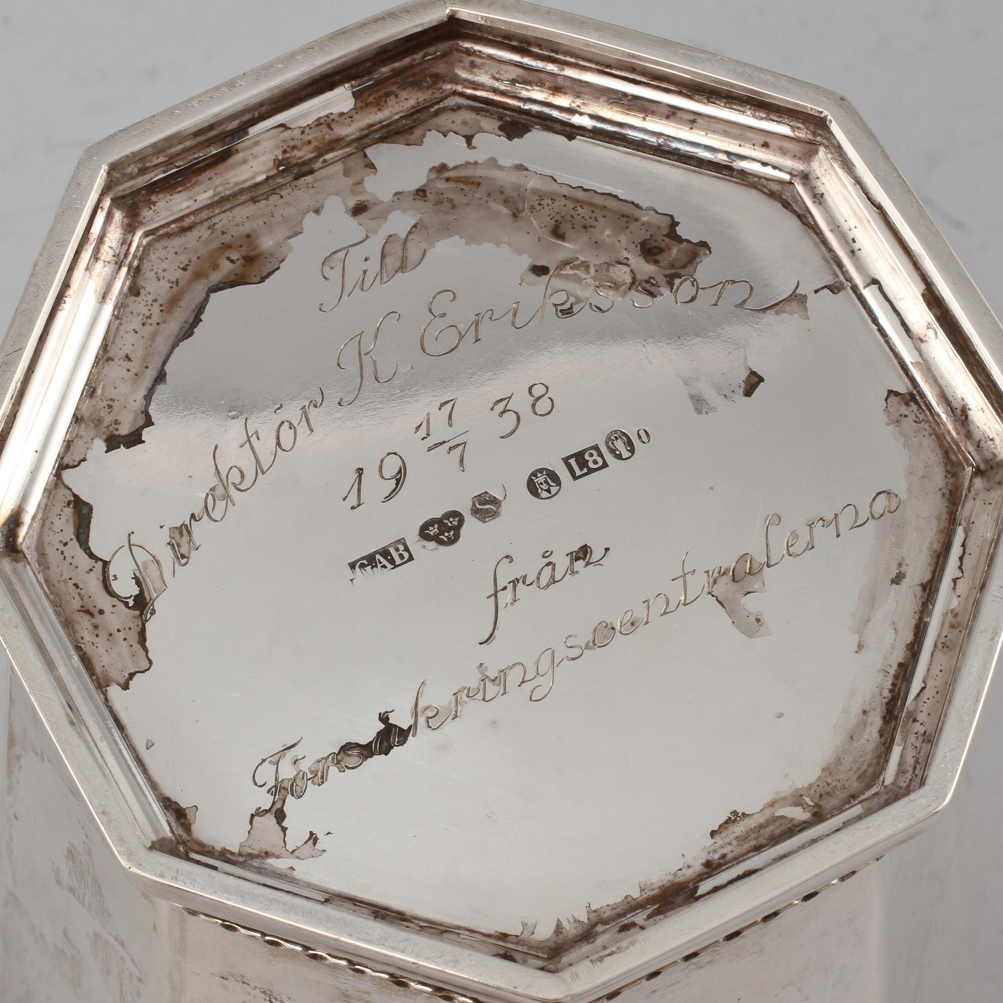 POKAL, silver, GAB, Stockholm, 1937. Vikt 730.