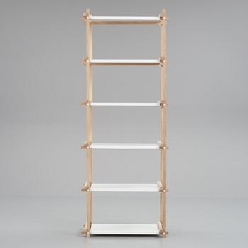 Hay, an oak and white lacquered steel shelf, contemporary production.