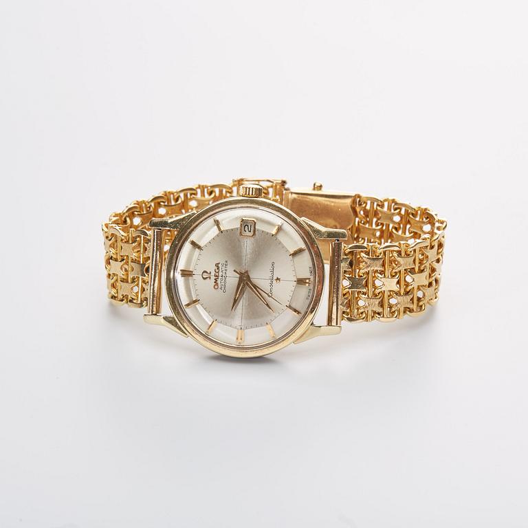 ARMBANDSUR. Omega Constellation, stål, armlänk i 18k guld vikt ca 45 gr. 1960-tal.