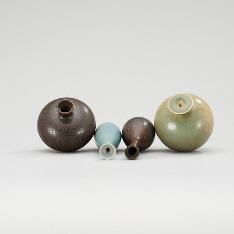 A set of four Berndt Friberg stoneware vases, Gustavsberg Studio, one dated 1974.