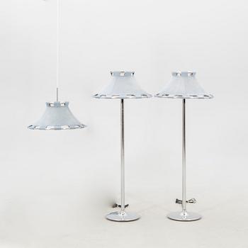 Anna Ehrner Floor Lamps, a Pair, and Ceiling Lamp "Anna" Ateljé Lyktan Århus, Late 20th Century.