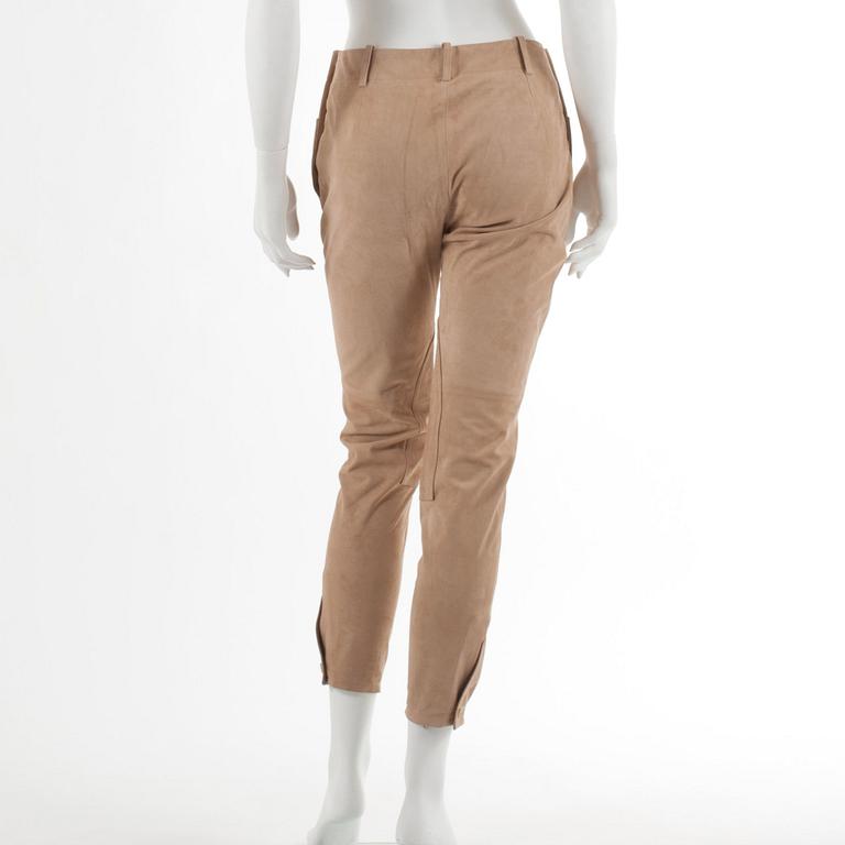 RALPH LAUREN, a pair of beige suede trousers, size 6.