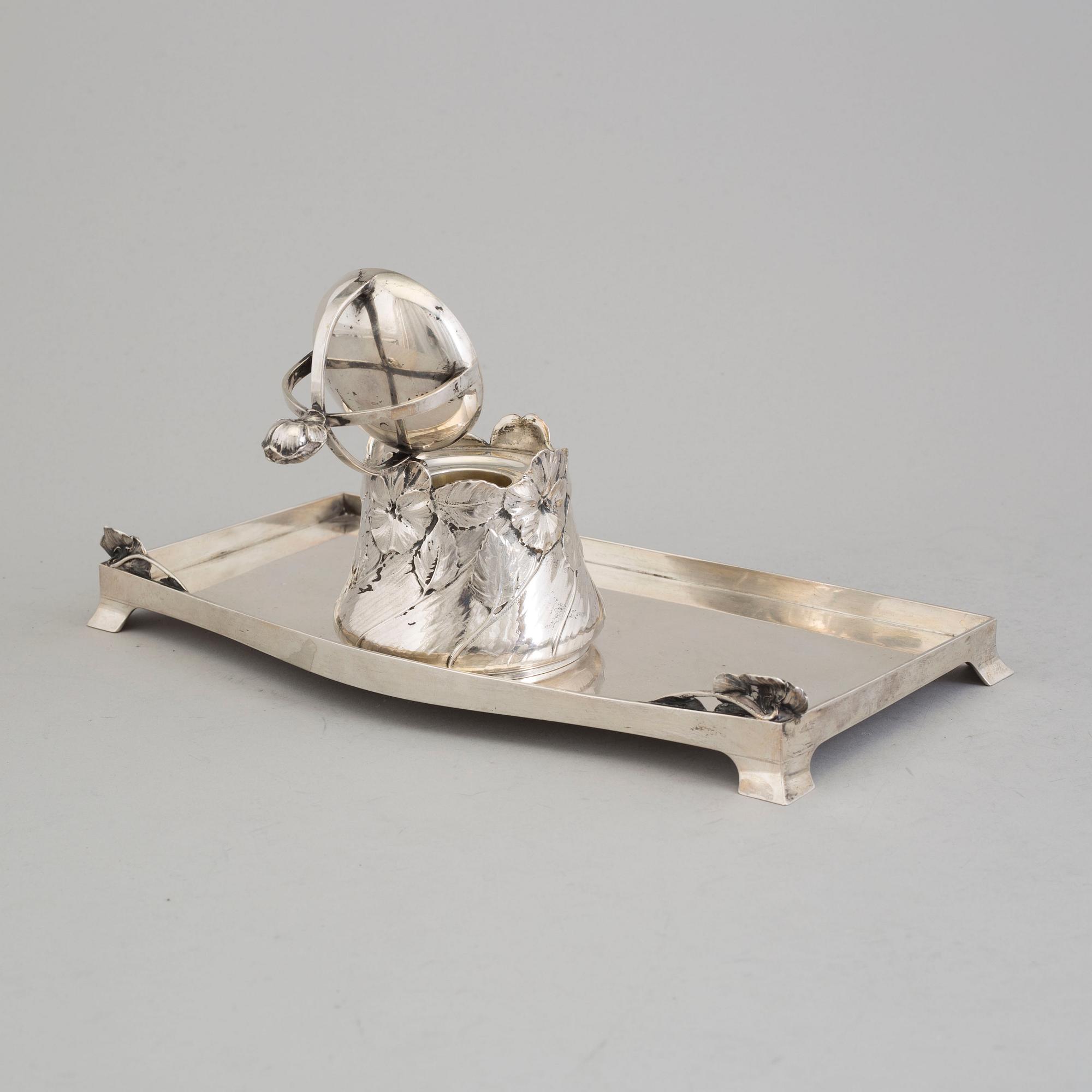 CG HALLBERG, bläckställ, silver, jugend, Stockholm, 1907.