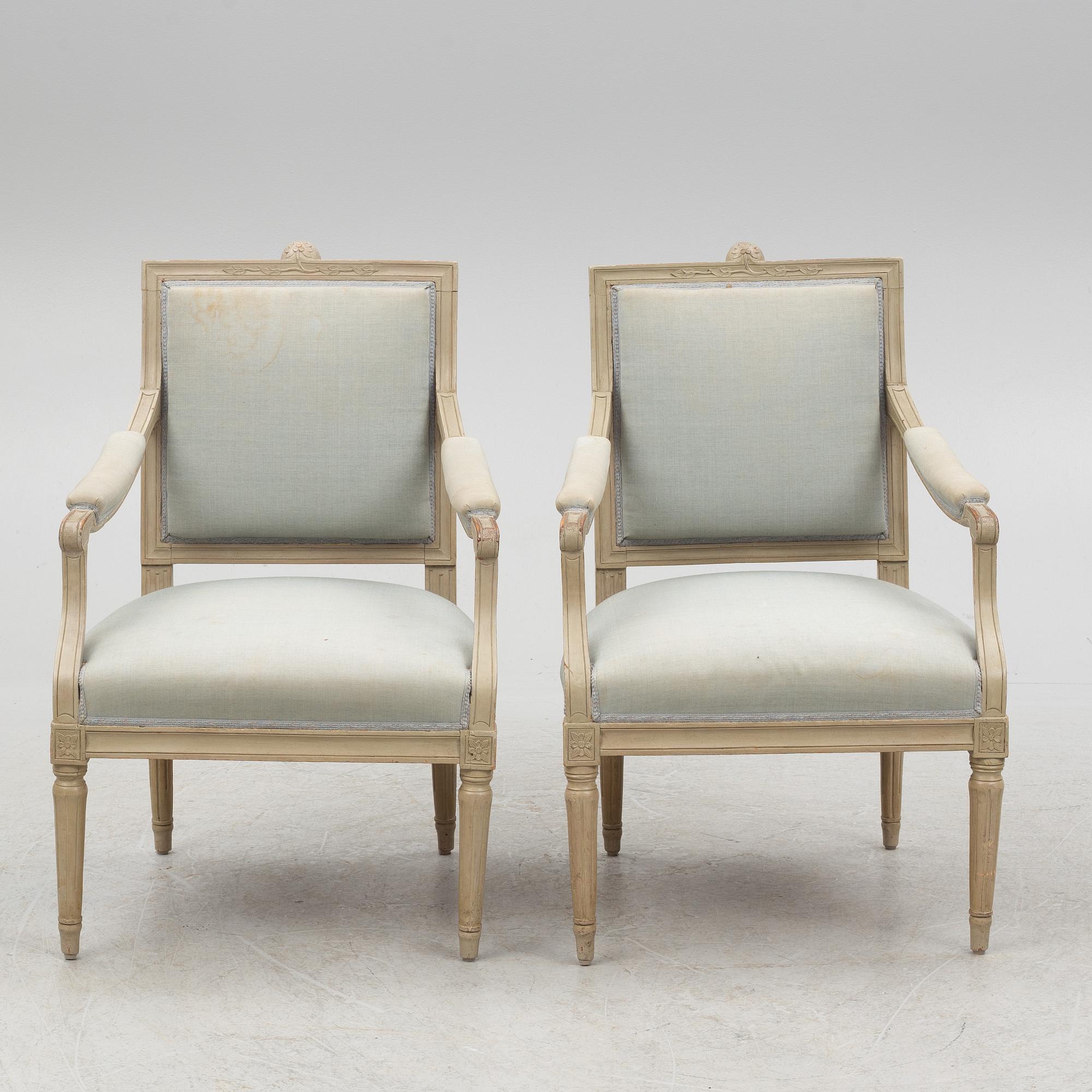 Armchairs, a pair, Gustavian style, 19th century.