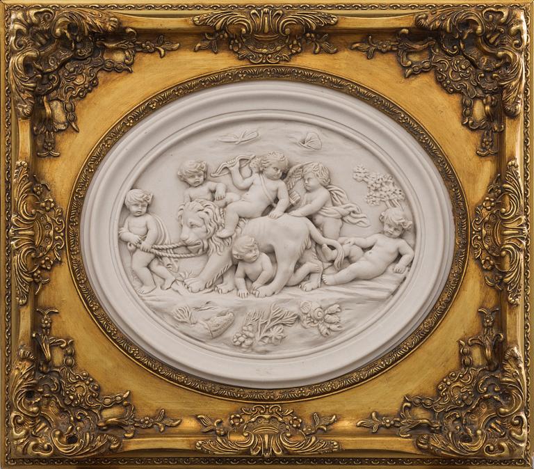 LOUIS ALEXANDRE BOTTEE, after, BISQUIT RELIEF. insert bronze medallion of "Exposition Universelle, 1889".