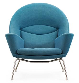 73. A Hans Wegner 'CH468' armchair, blue fabric, steel legs, Carl Hansen & Søn, Denmark.