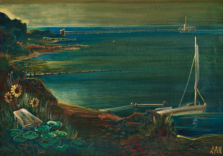 Gösta Adrian-Nilsson, Coast with sail boat.