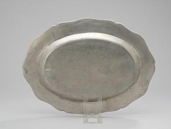 A Swedish Rococo pewter dish, by Olof Andersson Winberg, Gothenburg. 18th century.