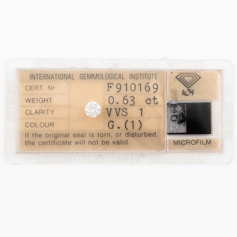 Unmounted brilliant-cut diamond, 0.63 ct, IGI seal. Accompanied by IGI certificate.
