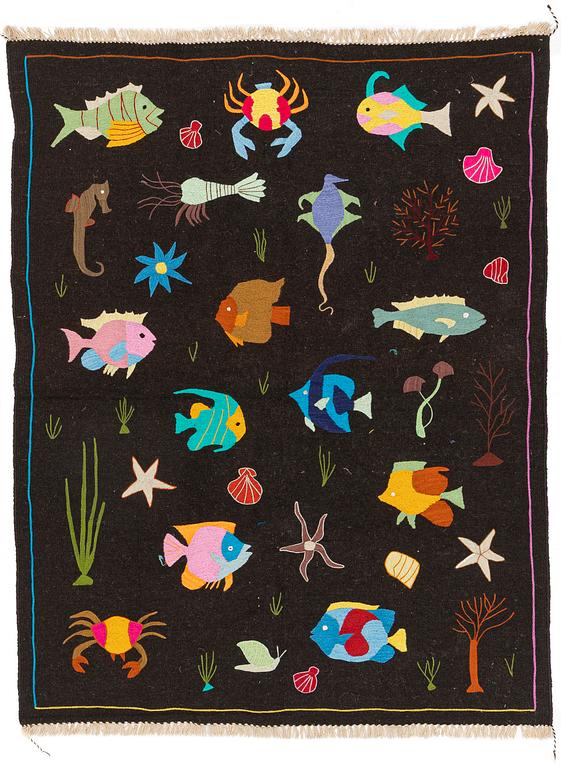 A hand-embroidered Kelim rug, c. 225 x 177 cm.