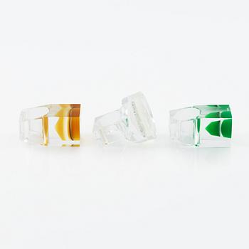 Siv Lagerström, three rings, and three sculptures, acrylic plastic, 1970s.