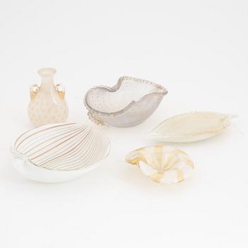 Four bowls and a vase, glass,  Murano, Italy.