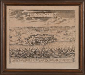 KARTA över Helsingborg år 1676, litografi.