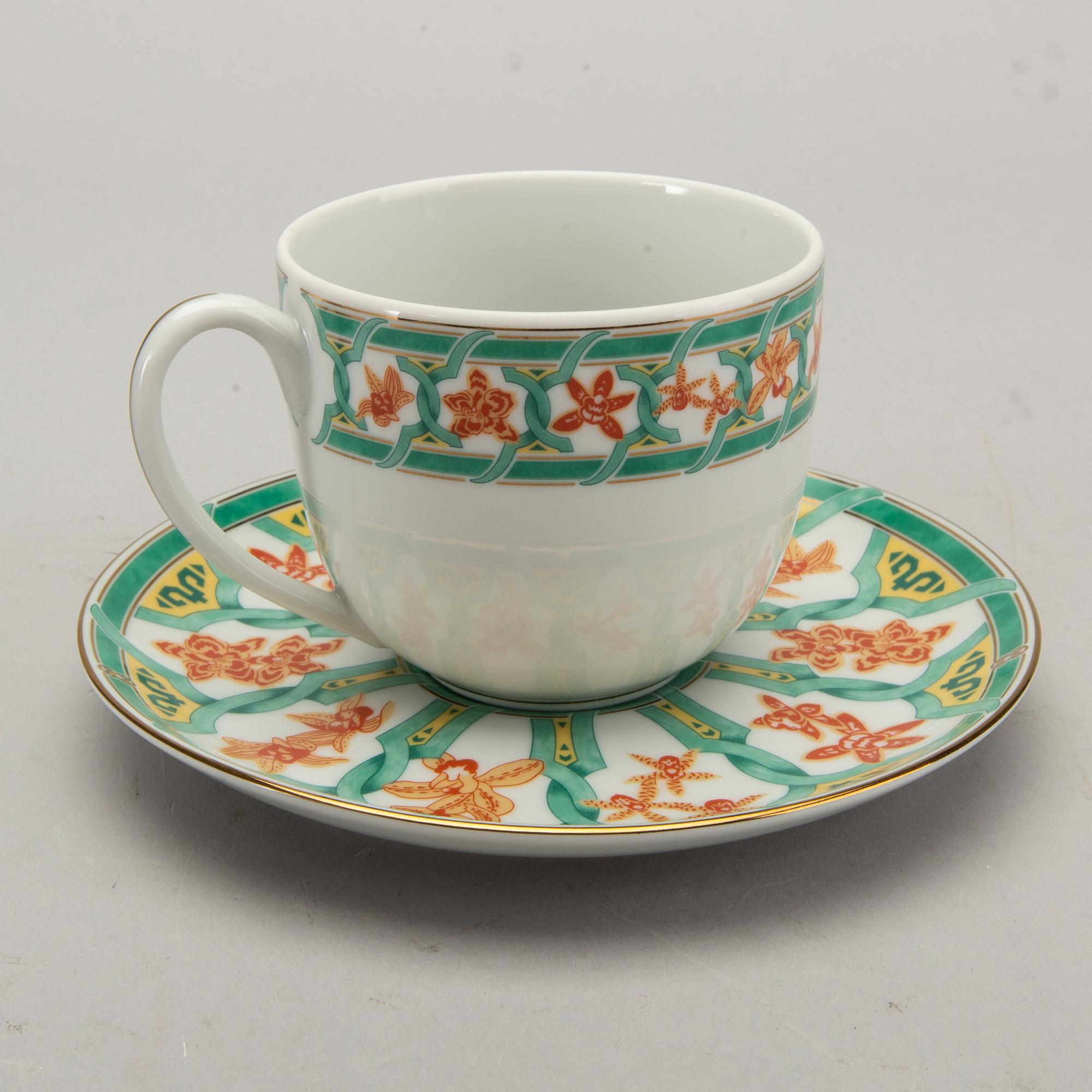 SERVIS, 12 dlr Christofle "Océana vert Gingko", porslin 1900-talets senare del.