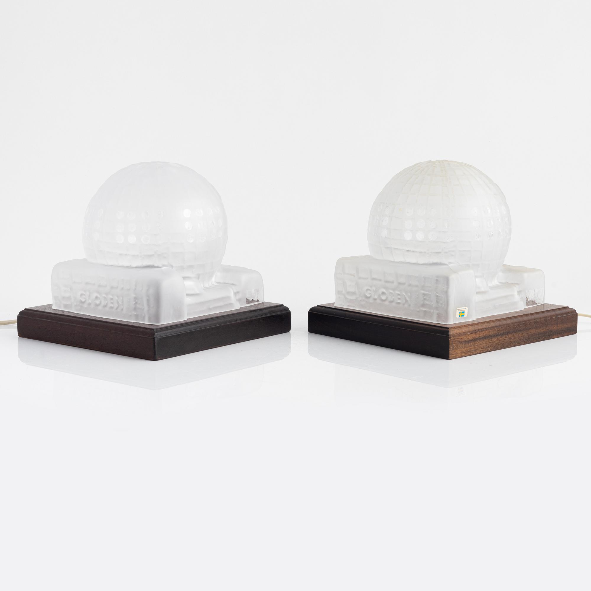A pair of 'Globen' glass table lamps, Lindshammar, 1989.