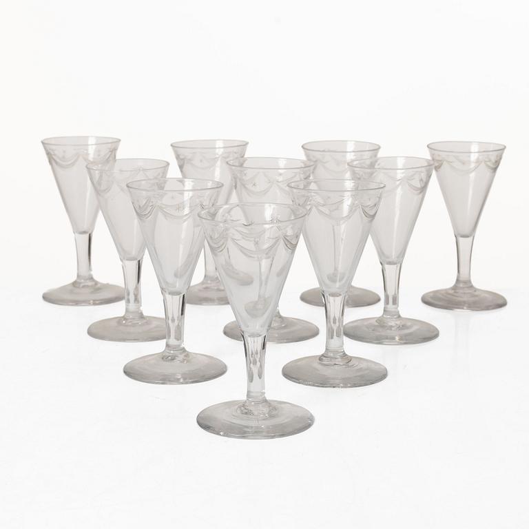Spetsglas, tio stycken, omkring 1900.