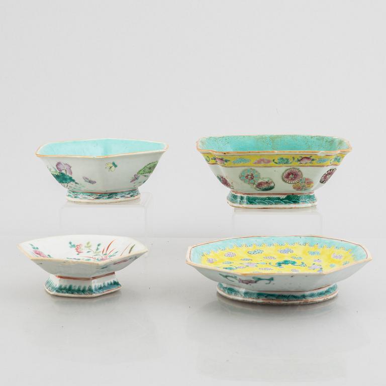 Four Chinese porcelain bowls, Qing dynasty, 19th century.