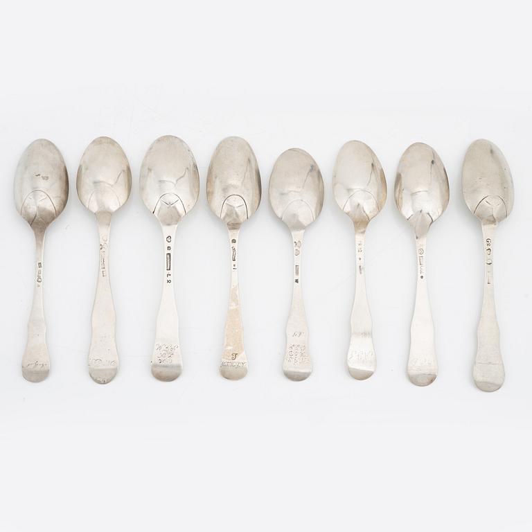 Eight swedish silver spoons, second half of the 18th century.