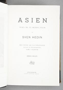 BÖCKER OM RESOR, 5 st, bla Asien 1-2 resp Genom Asiens öknar, av Sven Hedin, Stockholm 1903 resp 1899.