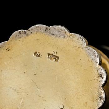 A Russian silver-gilt and niello vodka-cup, makers mark probably of Ivan Sujew, Wologda 1840's.