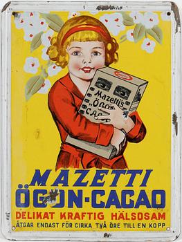 EMALJSKYLT, "MAZETTI ÖGON-CACAO", 1900-talets första hälft.