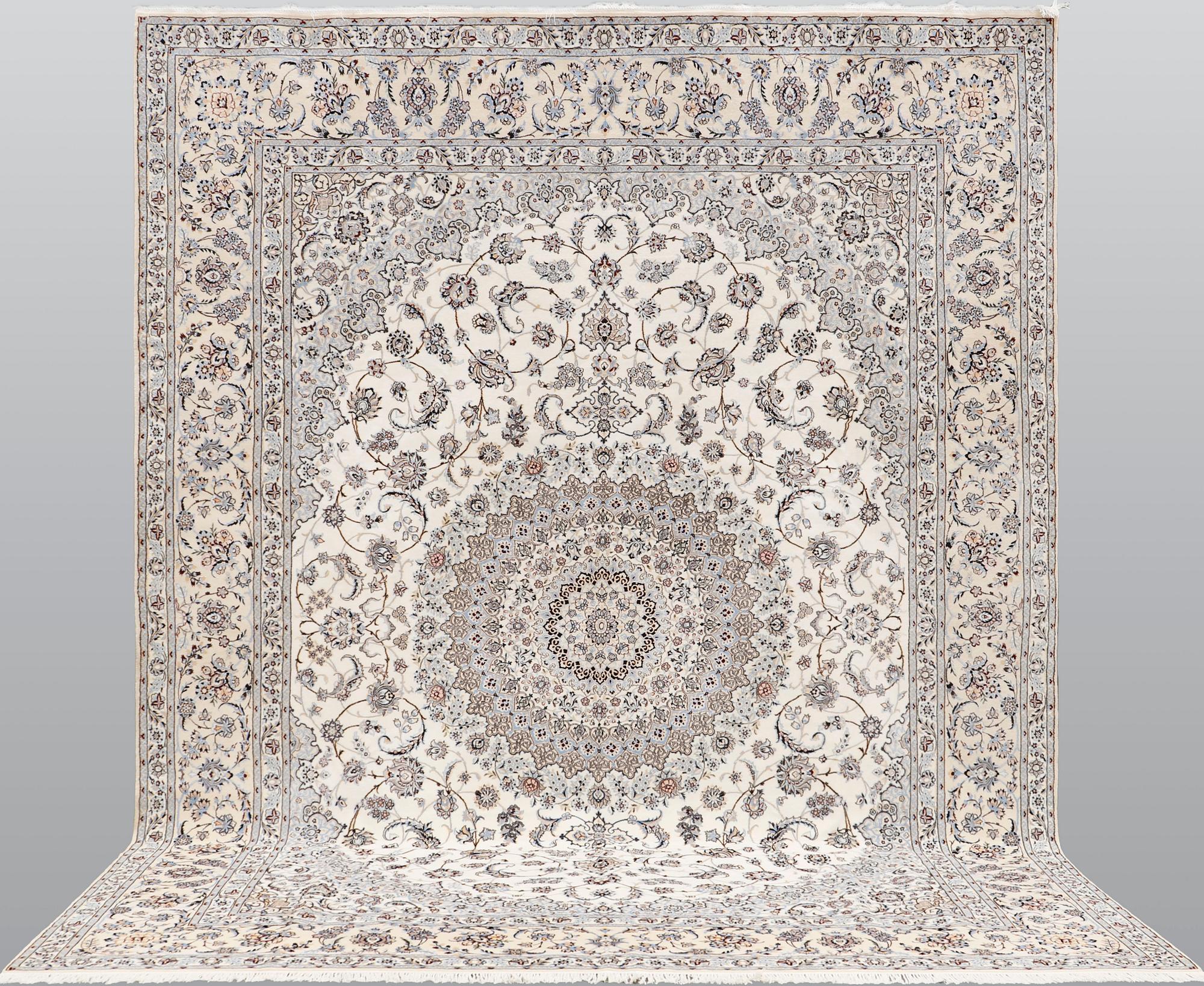 A part silk Nain carpet s.k 6LAA, ca 408 x 304 cm.
