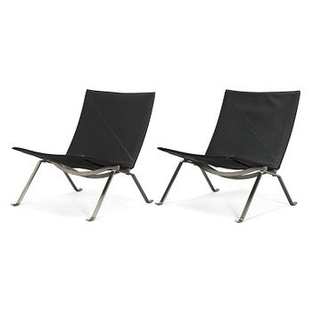 Poul Kjaerholm, fåtöljer, ett par, "PK22", Fritz Hansen, Danmark, daterade 2007.