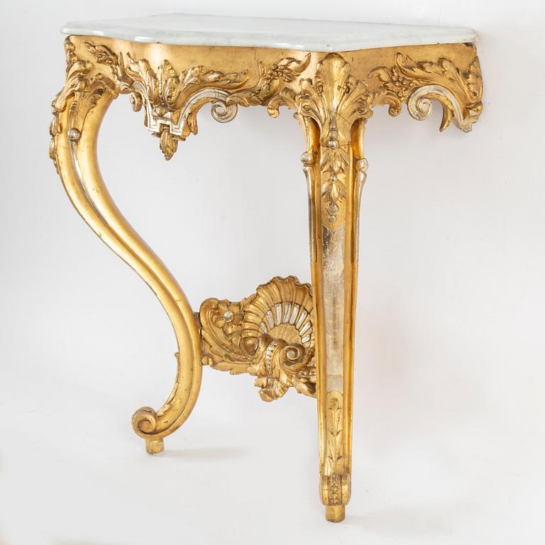 A late 19th century mirror and console table.