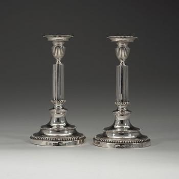 A pair of Swedish 18th century silver candlesticks, marks of Johan Schvart, Karlskrona 1787.