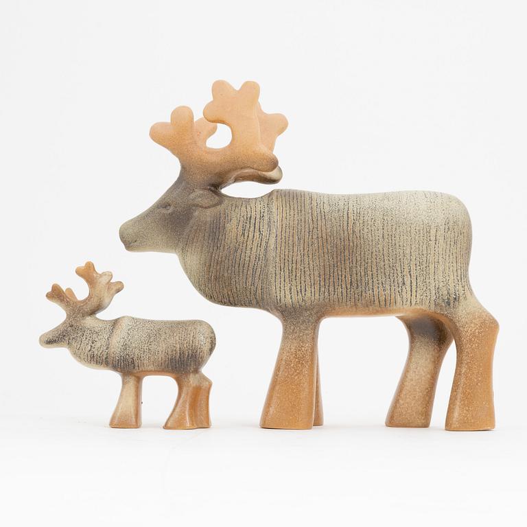 Lisa Larson, two stoneware figurines of reindeers, Gustavsberg.