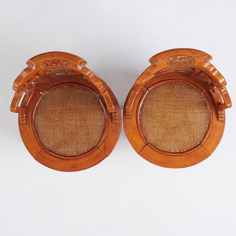 A pair of hardwood chairs,  Qing dynasty, 19th Century. Seal mark to reverse of back.