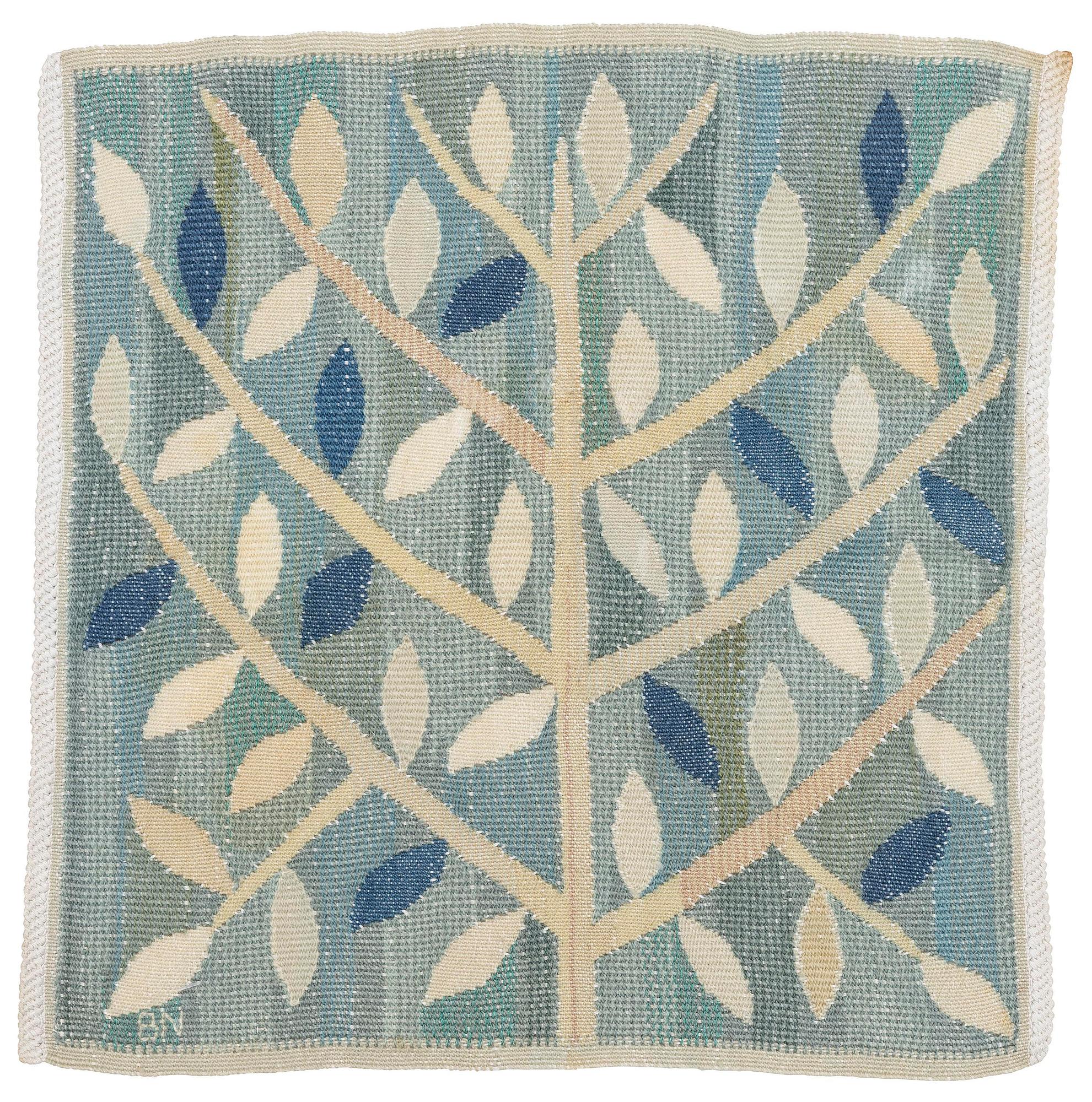 Barbro Nilsson, a textile, 'Grön kvist', tapestry weave, c 44 x 44 cm, signed BN.
