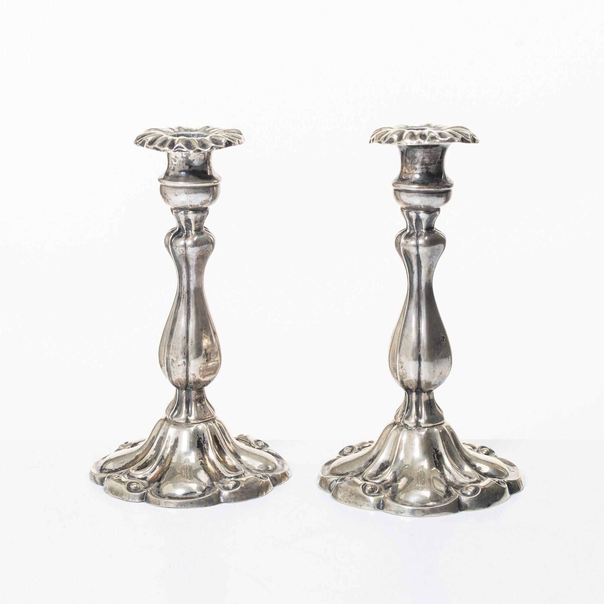 Carl Nyström, pair of silver candelsticks, Stockholm, 1850.