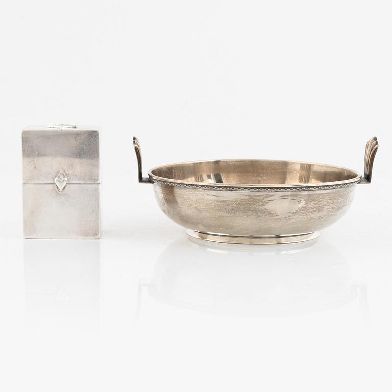 A Swedish silver bowl and a card holder, mark of Atelier Borgila, Stockholm 1924-28.