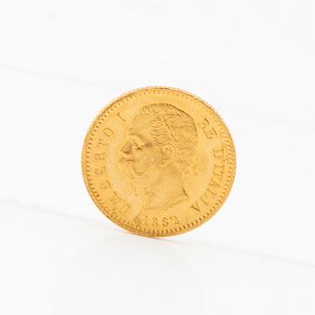 Gold coin 20 Lire 1882 Italy Umberto I.