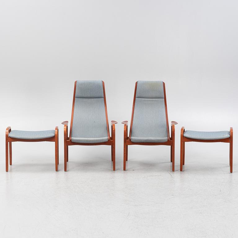 Yngve Ekström, fåtöljer, ett par, med fotpallar, "Lamino", Swedese.